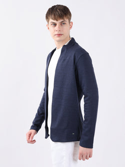 BLUE JACQUARD KNIT LIGHTWEIGHT CARDIGAN