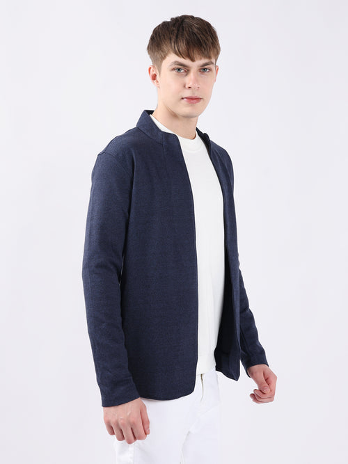 BLUE JACQUARD KNIT LIGHTWEIGHT CARDIGAN