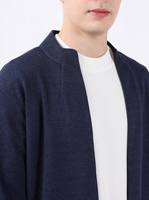 BLUE JACQUARD KNIT LIGHTWEIGHT CARDIGAN