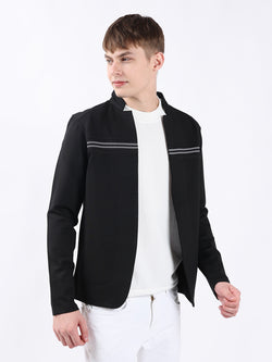 BLACK CARDIGAN WITH CUT & SEW RIB PANEL