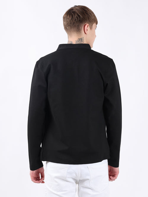 BLACK CARDIGAN WITH CUT & SEW RIB PANEL