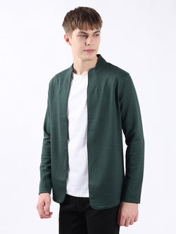 GREEN JACQUARD KNIT LIGHTWEIGHT CARDIGAN