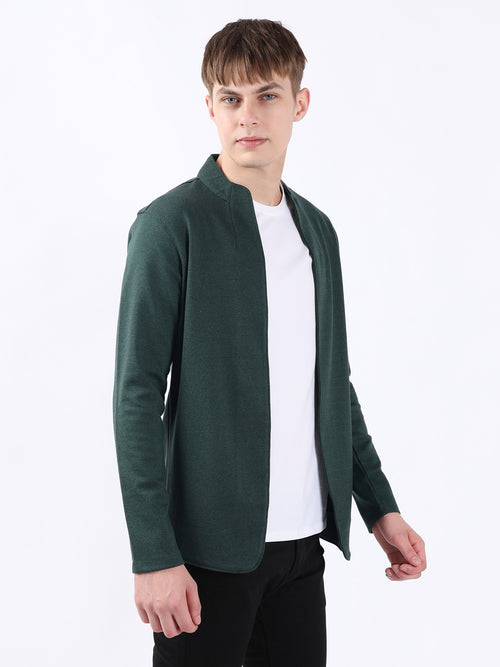 GREEN JACQUARD KNIT LIGHTWEIGHT CARDIGAN