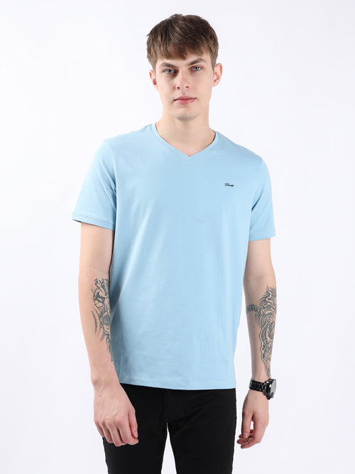 SKY BLUE V-NECK LIGHT WEIGHT T-SHIRT