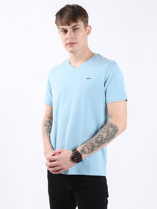 SKY BLUE V-NECK LIGHT WEIGHT T-SHIRT