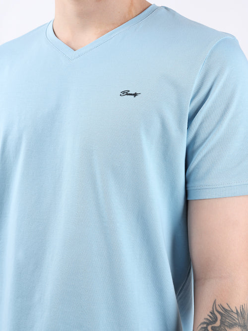 SKY BLUE V-NECK LIGHT WEIGHT T-SHIRT