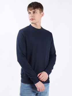 SOLID NAVY HIGHNECK SWEATSHIRT