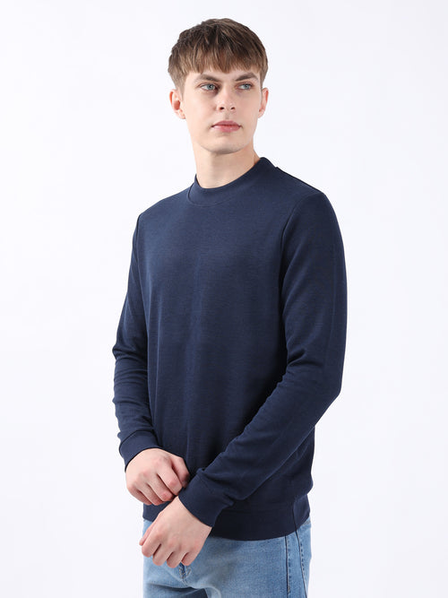 SOLID NAVY HIGHNECK SWEATSHIRT