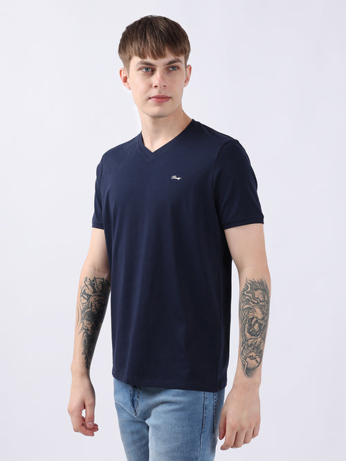 NAVY V-NECK LIGHT WEIGHT T-SHIRT