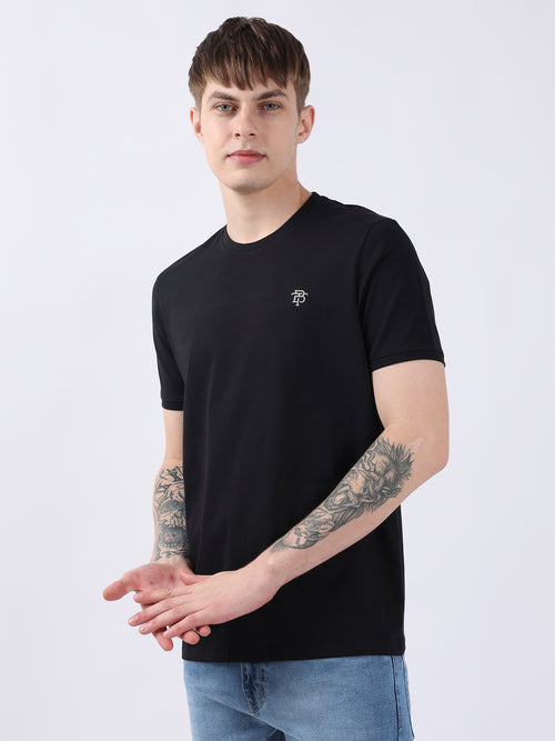 SOLID BLACK ROUND NECK LIGHT WEIGHT T-SHIRT