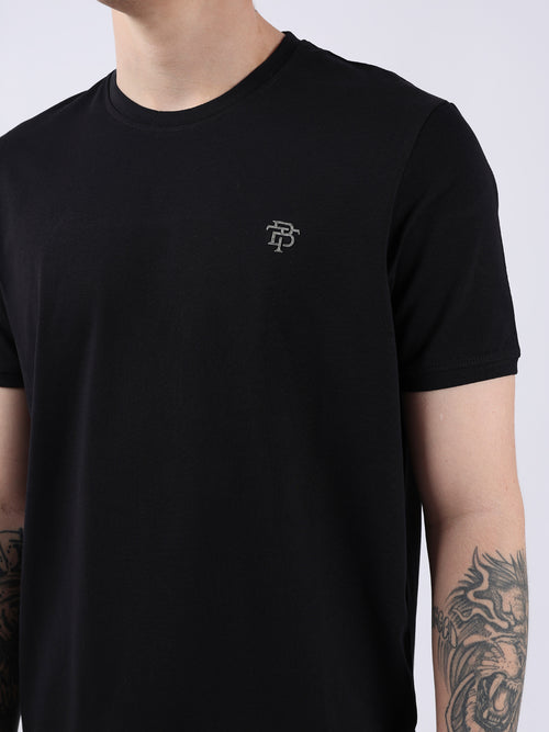 SOLID BLACK ROUND NECK LIGHT WEIGHT T-SHIRT