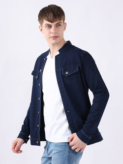 MANDERIN COLLAR BLUE DENIM JACKET