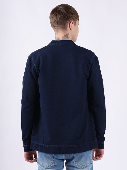 MANDERIN COLLAR BLUE DENIM JACKET