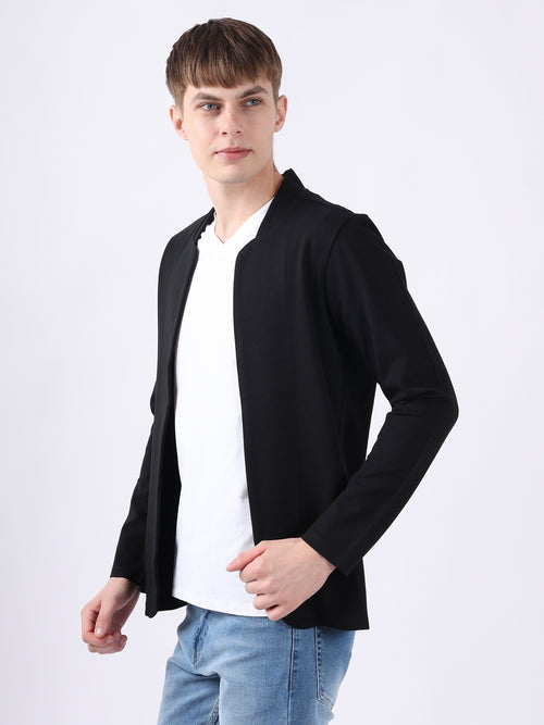 BLACK STYLISH STRETCH CARDIGAN