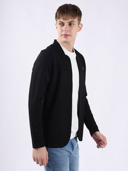 BLACK MODERN PINTUCK CARDIGAN