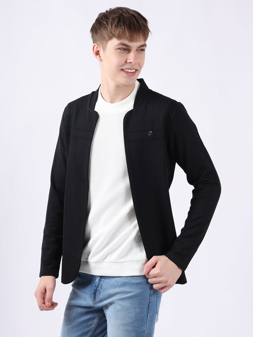 BLACK MODERN PINTUCK CARDIGAN