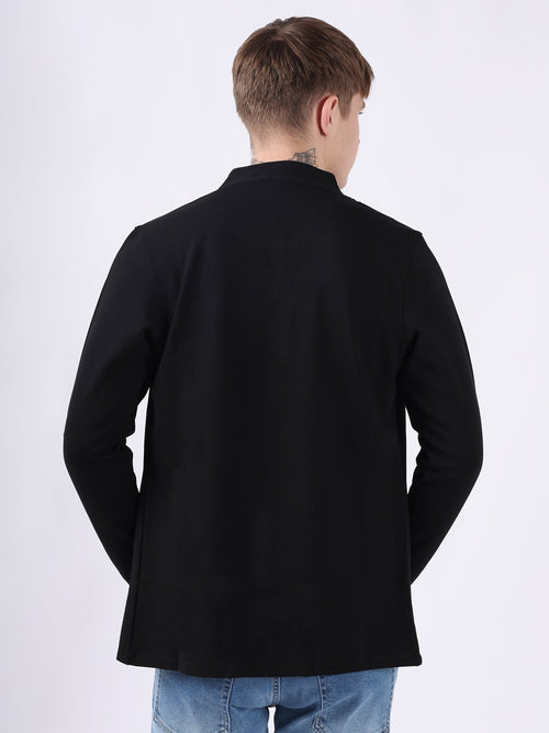 BLACK MODERN PINTUCK CARDIGAN