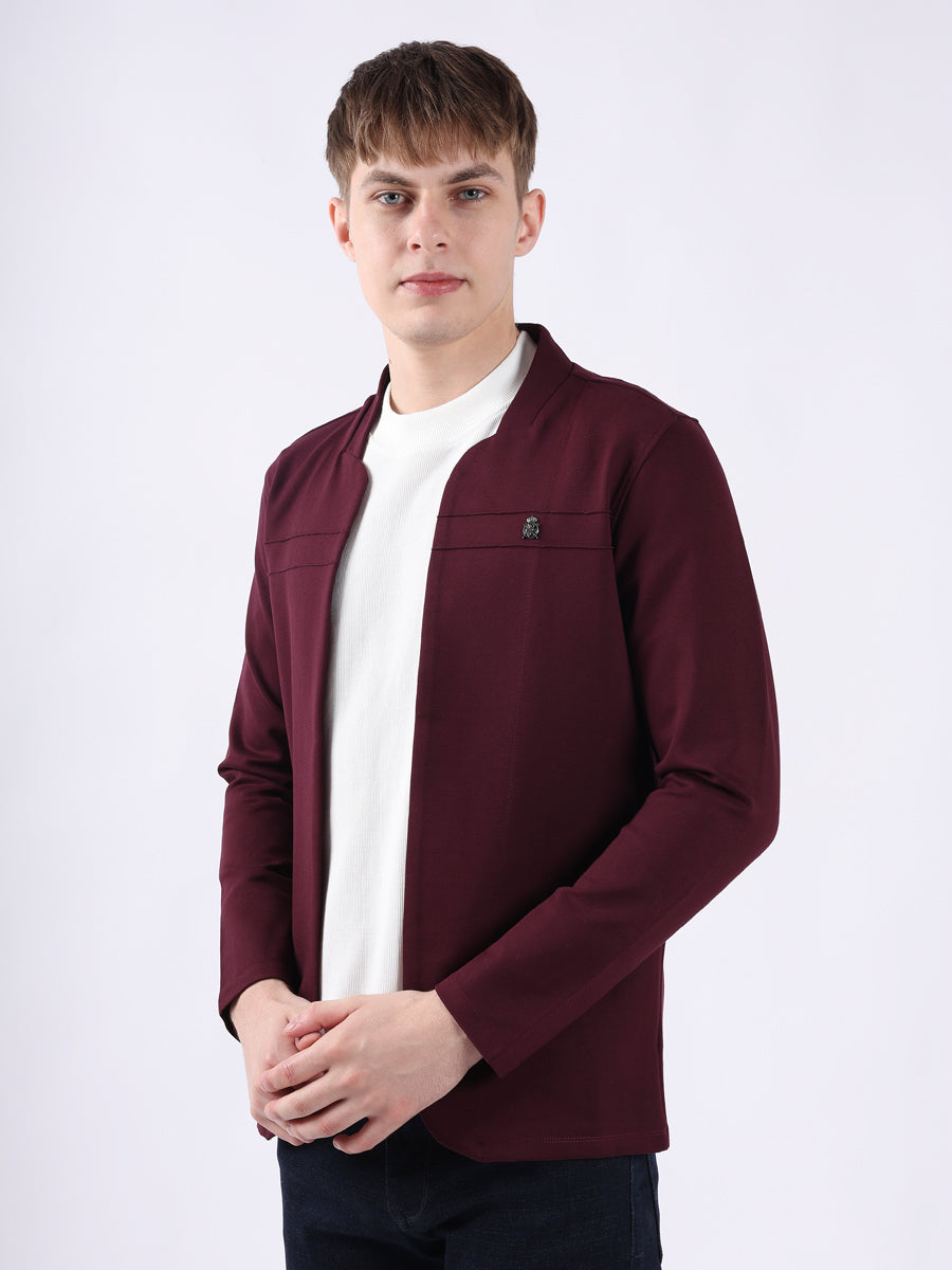 MAROON MODERN PINTUCK CARDIGAN