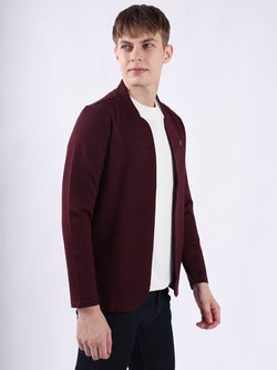 MAROON MODERN PINTUCK CARDIGAN