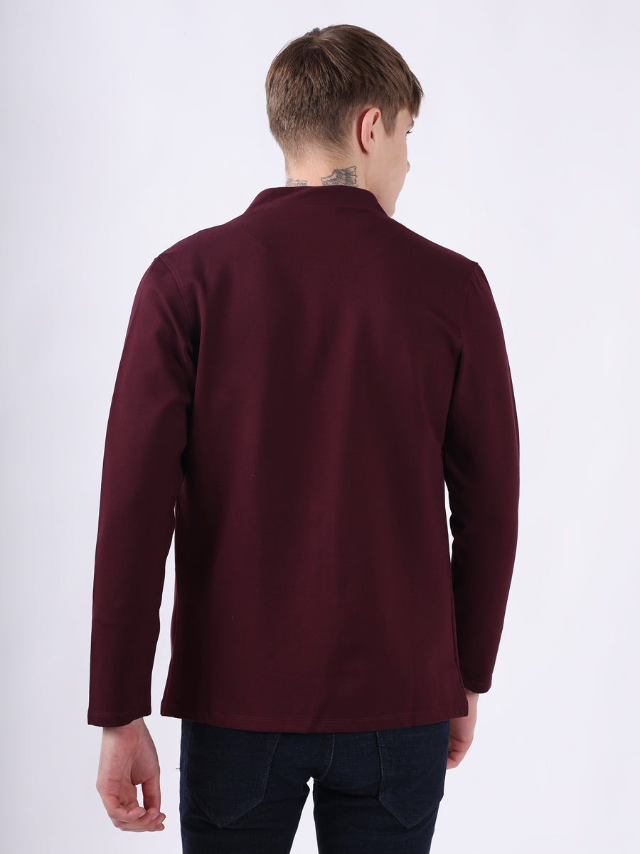 MAROON MODERN PINTUCK CARDIGAN