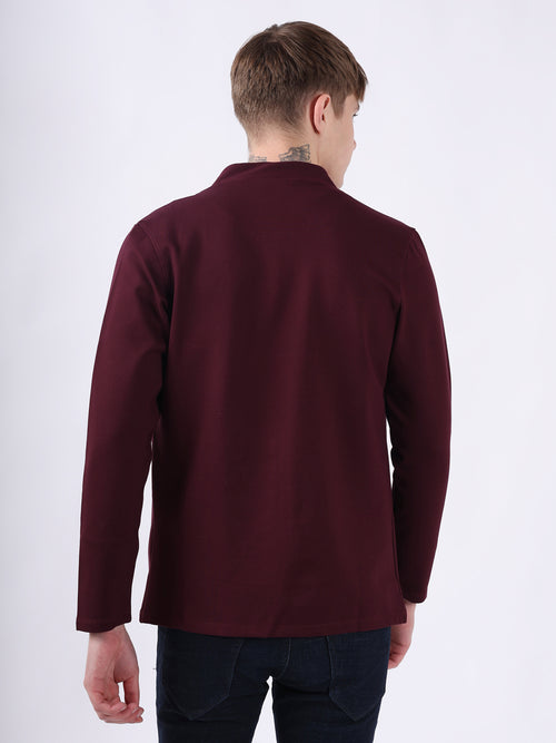 MAROON MODERN PINTUCK CARDIGAN