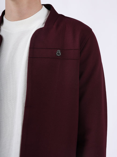 MAROON MODERN PINTUCK CARDIGAN