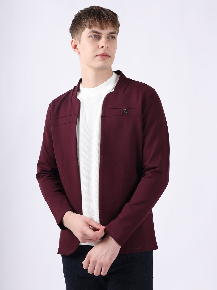 MAROON MODERN PINTUCK CARDIGAN