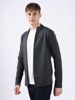 DARK GREY JACQUARD KNIT LIGHTWEIGHT CARDIGAN