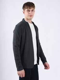 DARK GREY JACQUARD KNIT LIGHTWEIGHT CARDIGAN