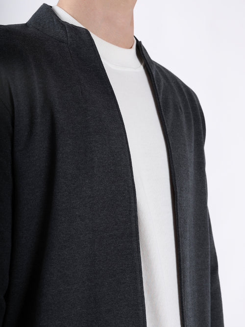 DARK GREY JACQUARD KNIT LIGHTWEIGHT CARDIGAN