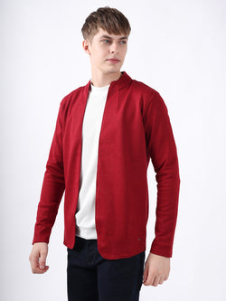 MAROON JACQUARD KNIT LIGHTWEIGHT CARDIGAN