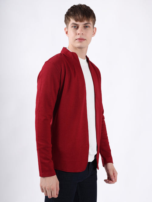 MAROON JACQUARD KNIT LIGHTWEIGHT CARDIGAN