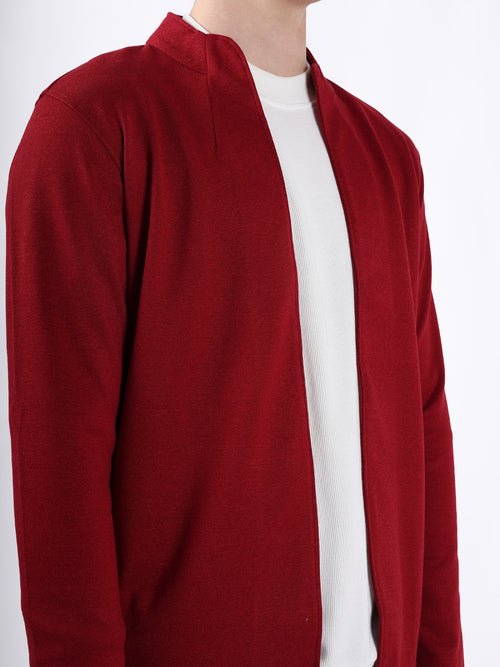 MAROON JACQUARD KNIT LIGHTWEIGHT CARDIGAN