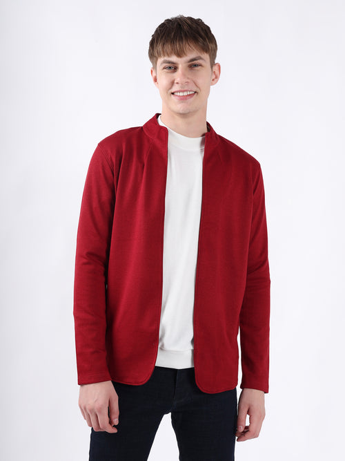 MAROON JACQUARD KNIT LIGHTWEIGHT CARDIGAN