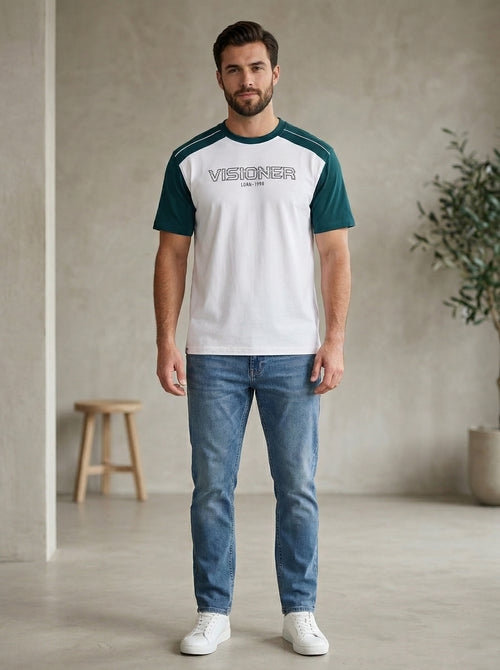 Bonnaty "Visioner" Colorblock Raglan-Style T-Shirt - White/Teal