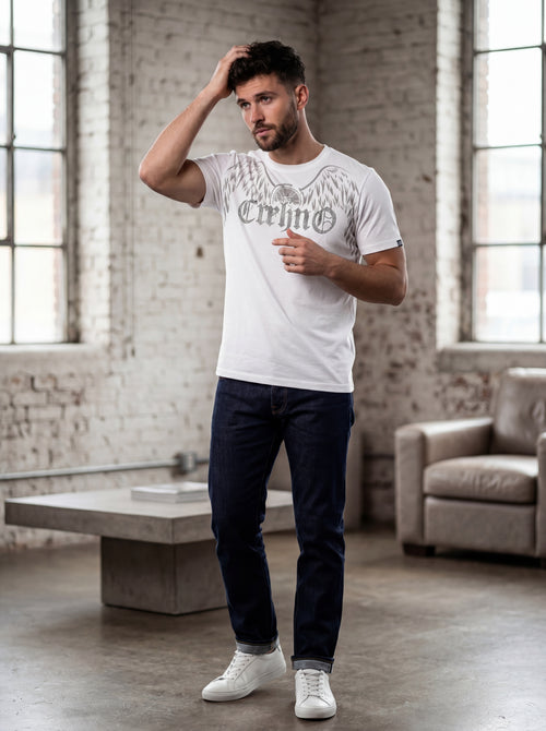 Men’s "Apex Wing" Graphic T-Shirt – Crisp White & Silver