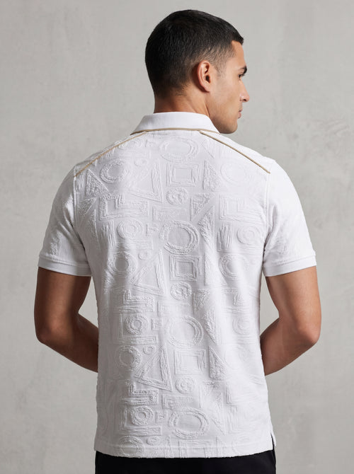 Bonnaty Geometric Textured Knit Polo White T-Shirt