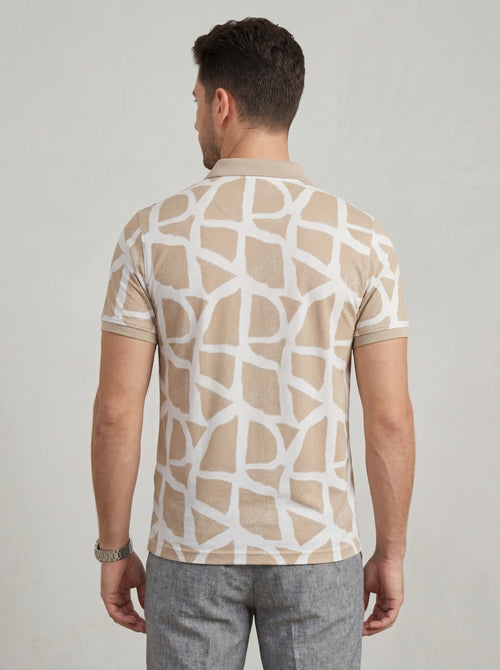 Men’s "Safari Mosaic" Printed Polo – Sand & Cream