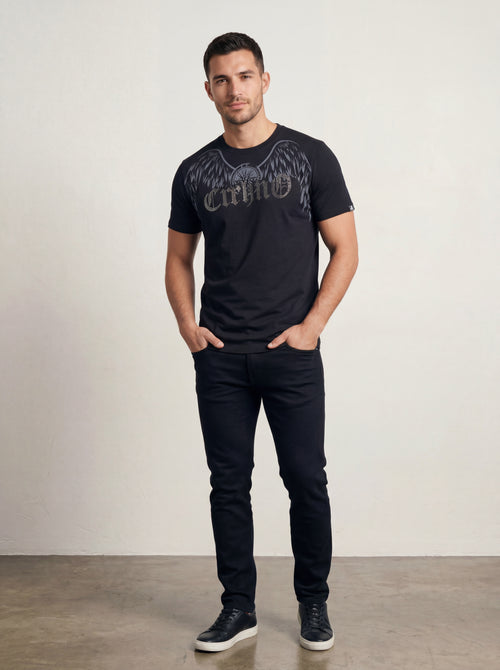 Men’s "Apex Wing" Graphic T-Shirt – Crisp Black & Silver