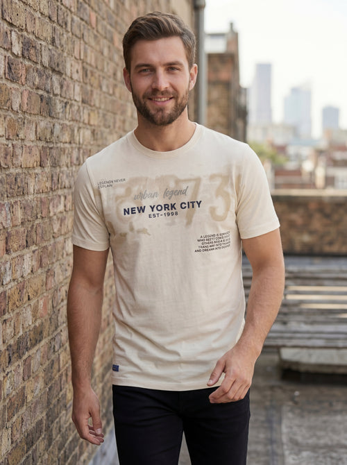 Bonnaty "Urban Legend" New York City Graphic Beige T-Shirt
