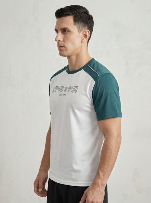 Bonnaty "Visioner" Colorblock Raglan-Style T-Shirt - White/Teal