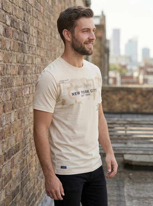 Bonnaty "Urban Legend" New York City Graphic Beige T-Shirt